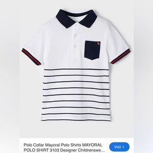 Lordling Classic Mayoral White, Navy & Red Polo Collar Shirt Size 6